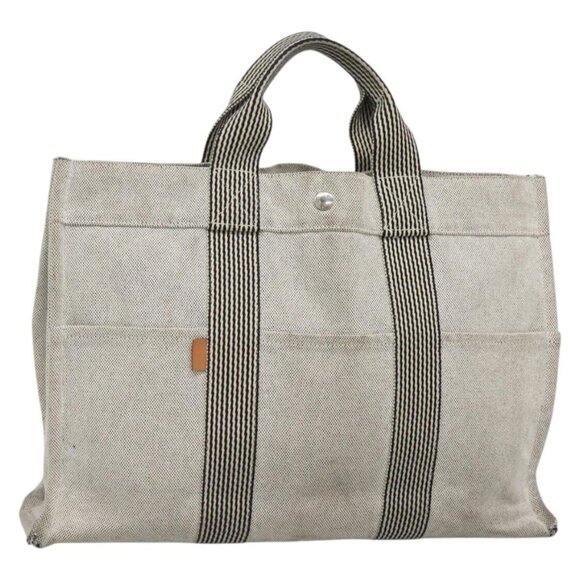 HERMES New Fourre Tout MM Hand Bag Canvas Gray Silver Auth 129763 - Picture 1 of 16